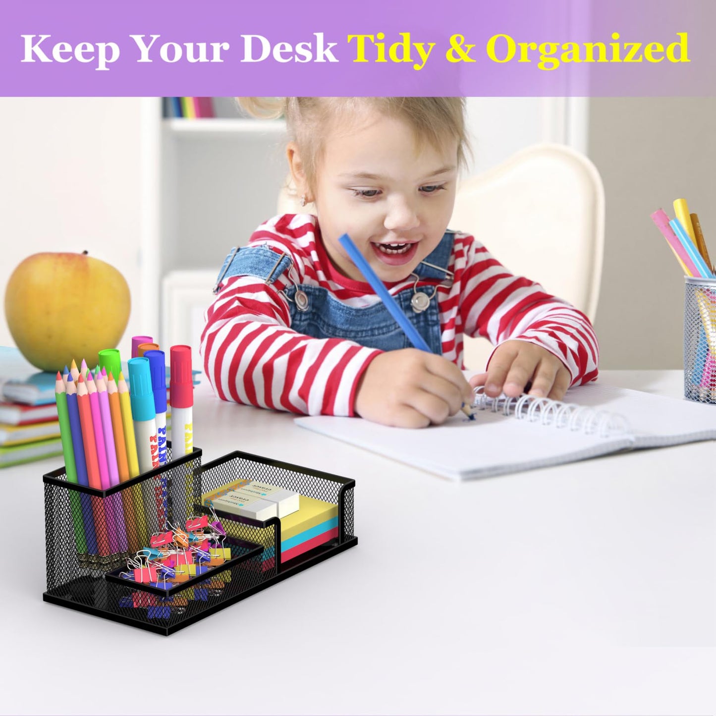 SUPEASY Pen Holder Desk Organizer, 2Pack Office Supplies Pencil Holder with 3 Compartments, Desk Accessories and Workspace Organizers for Home School Classroom, Black