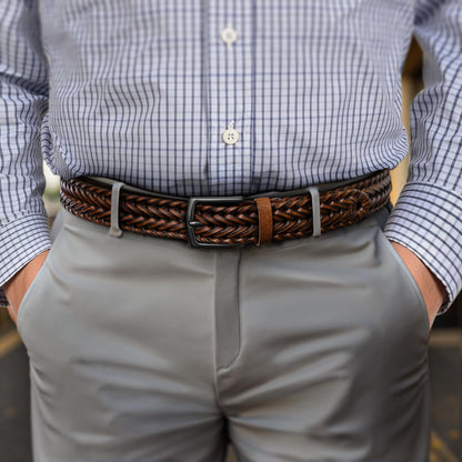 KEMISANT Men Belt, Braided Belt Comfortable For Men Casual Jean Golf 1 3/8"(Light Brown,32"-36" Waist Adjustable)