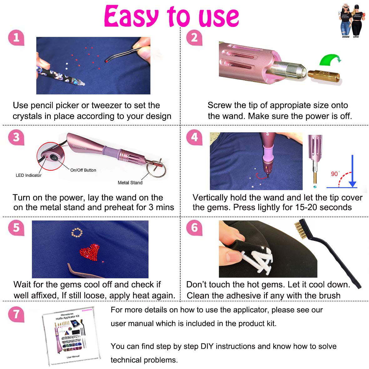 esseelove Hotfix Applicator Tool, DIY Hot Fix Rhinestone Setter, Hot Fixed Kit, 5679 Pcs, AB, Clear, 34/30/20/16/10SS, 12 Colors, Bigger Rhinestones, Gem Picker, Bedazzler Kit with Rhinestones