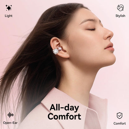 Kinglucky ClipFree Open-Ear Headphones with Diamond Earrings, Ultra-Comfort & Snug Fit Clip On Earbuds, 40H Playtime Bluetooth 5.4 Wireless Headphones for Women Sports,Glasses Gifts (Rose Gold)