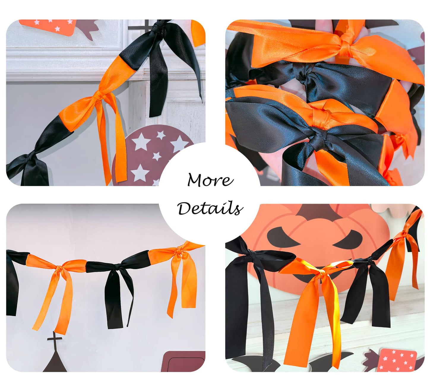 Halloween Stain Bow Garland | 6ft Linking Knot Bow Banner with 3ft Extend Ribbon for Halloween Party Vibes Wreath & Spooky Boo Decor (Orange & Black, 6ft)