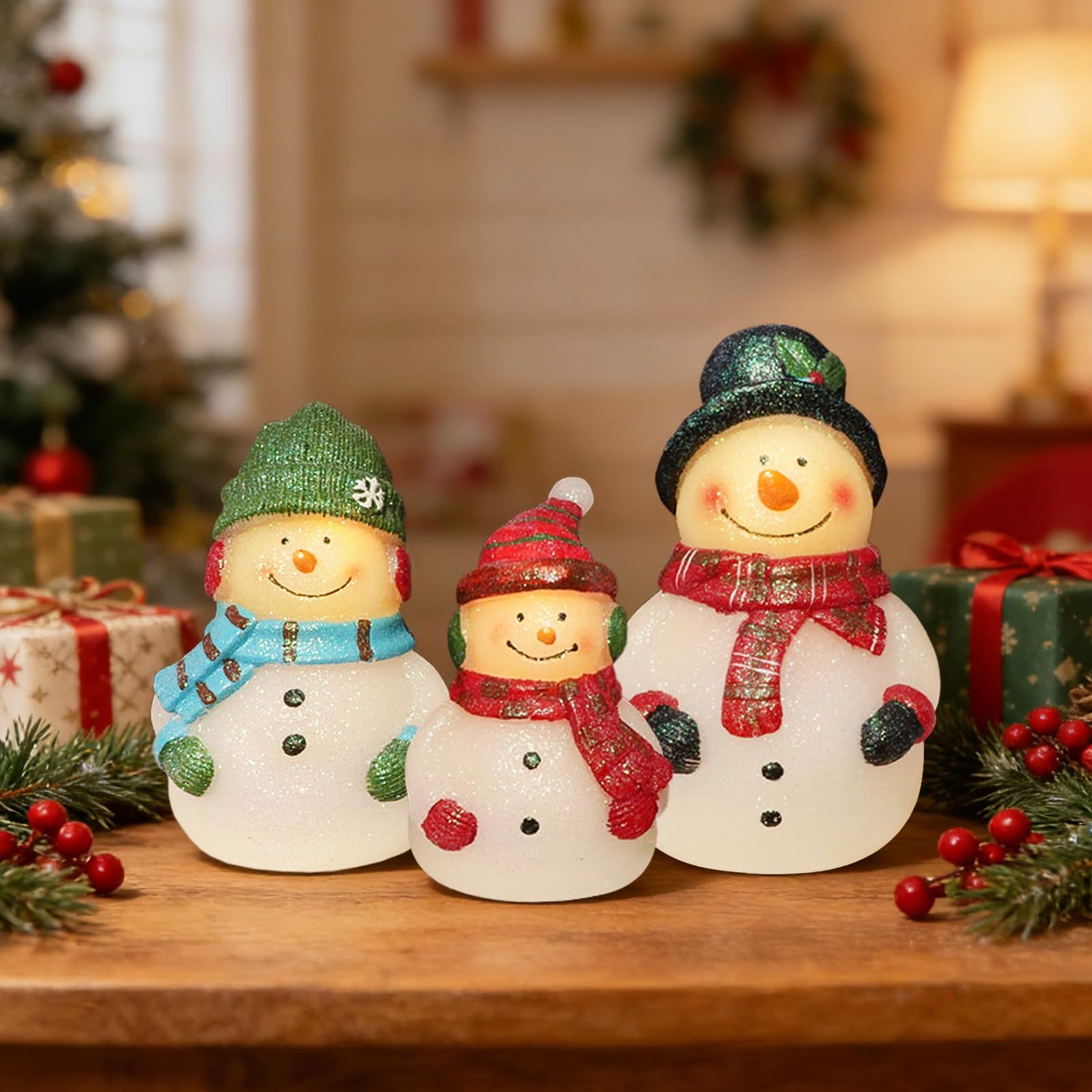 Impress Life Christmas Snowman Flameless Candles with Remote, Holiday Theme LED Candles, Battery Operated Real Wax Candles for Bedroom Party Winter Xmas Decor - Set of 3