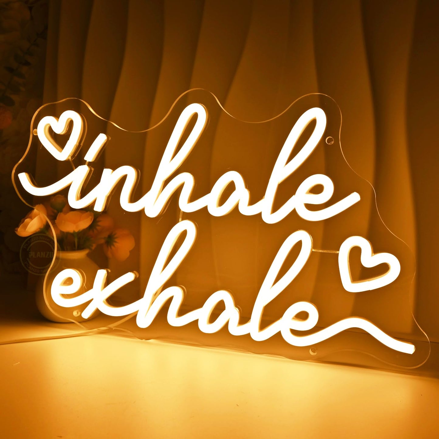 Planzo Inhale Exhale Led Neon Sign Light With Heart Yoga Gym Room Studio Bedroom Wall Sign Decor Birthday Christmas Party Decor Gifts USB 15.75"x9.06" Warm White