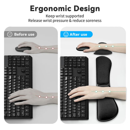 Zibly Ergonomic Gel Memory Foam Keyboard Wrist Rest & Mousepad Rests for Computer, Silky Wrist Rest for Typing, Laptop, and Mouse Desk Pads Support Hand and Arm, 2 Piece Pad for Office and Travel