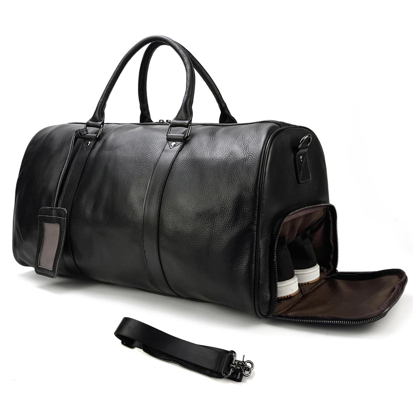 LUUFAN Leather Travel Bag Large Capacity Luggage Duffel Bag with Shoe Compartment, Men Women Weekend Shoulder Handbag for Holiday Business Trip (55cm-Black)