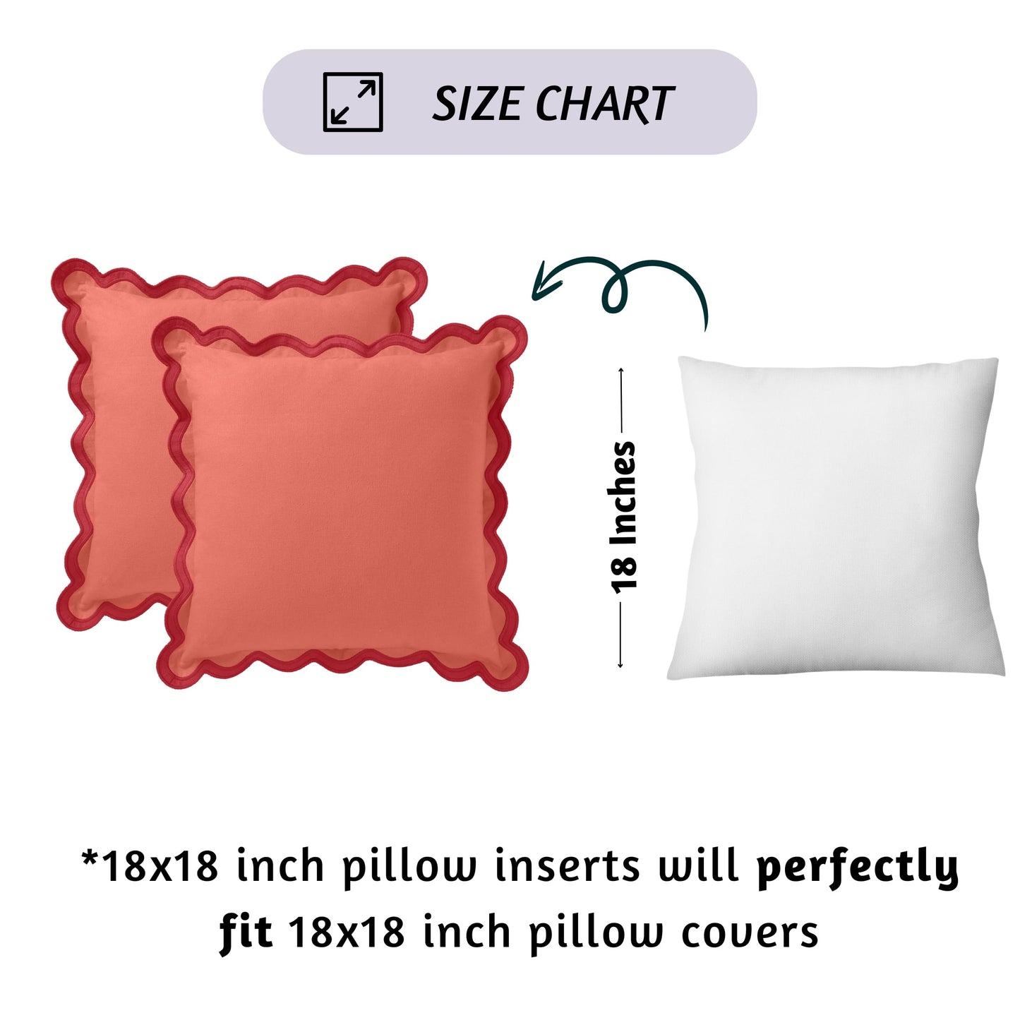 Folkulture Fall Pillow Covers 18x18 - Set of 2 | Red Fall Throw Pillows for Living Room, Fall Bedroom Decor |Decorative, Cute, Aesthetic, Preppy, Scalloped Outdoor Pillows for Couch,Farmhouse Decor