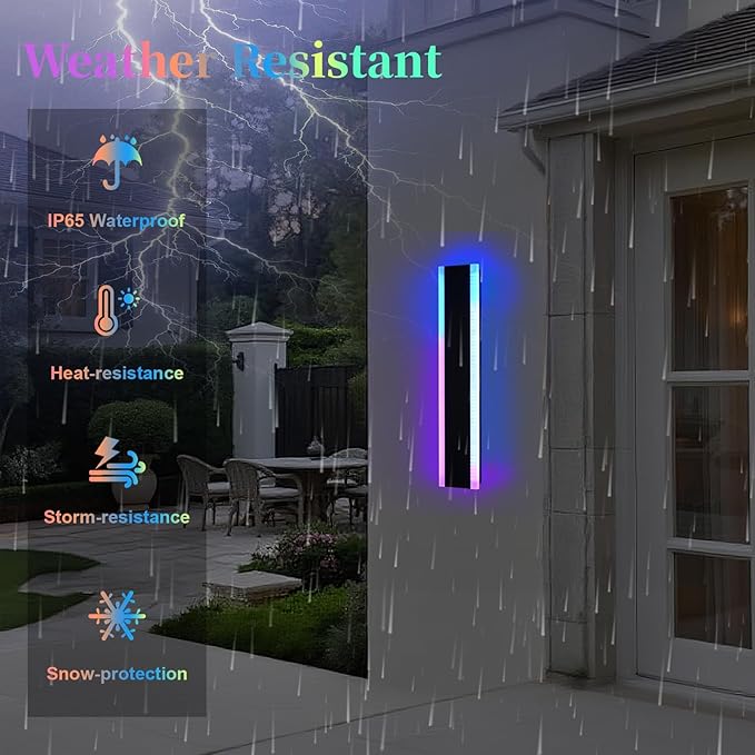 2 Pack LED RGB Outdoor Long Wall Lights,24 inch Outdoor Linear Light for Porch,Dimmable Wall Mounted Light Fixtures,Exterior Long Linear Lighting,Outside Lighting for Patio,House Front Door