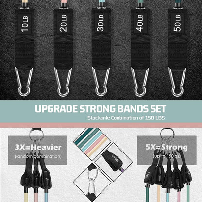 VEICK Resistance Bands, Exercise Bands for Working Out with Handles, Elastic Workout Bands for Men Women, Exercising Bands for Strength Training Equipment at Home Gym