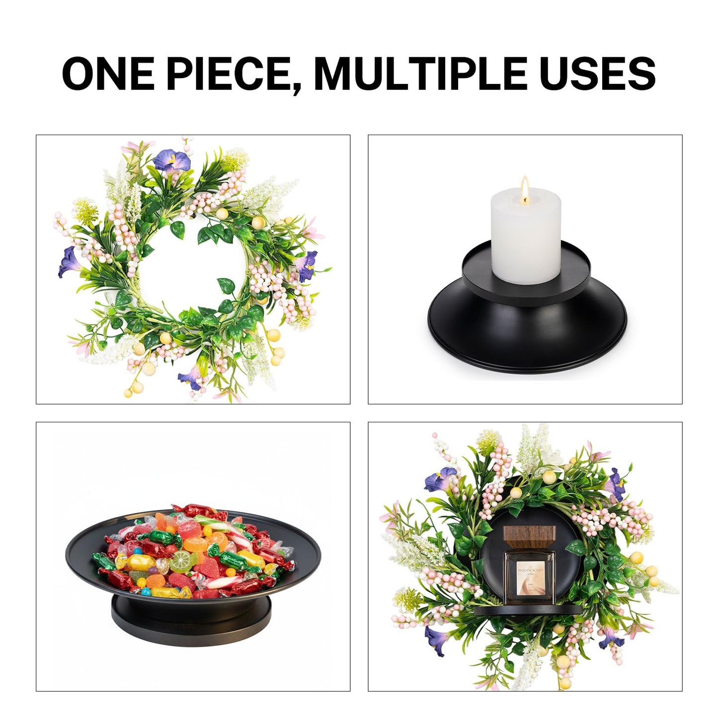 MOYEE Centerpieces for Tables Wreath with Candle Holder,Candle Ring, Black Metal Candlestick with an Artificial Wreath 14 in Versatile Dining Table Centrepiece