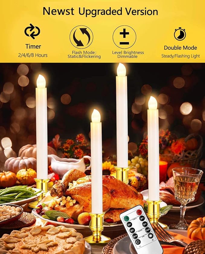 YAUNGEL Window Candles, 2 Pack LED Battery Operated Christmas Candles for Windows with Remote Timer Electric Candle Lights with Removable Candle Holders Suction Cups for Christmas Decorations