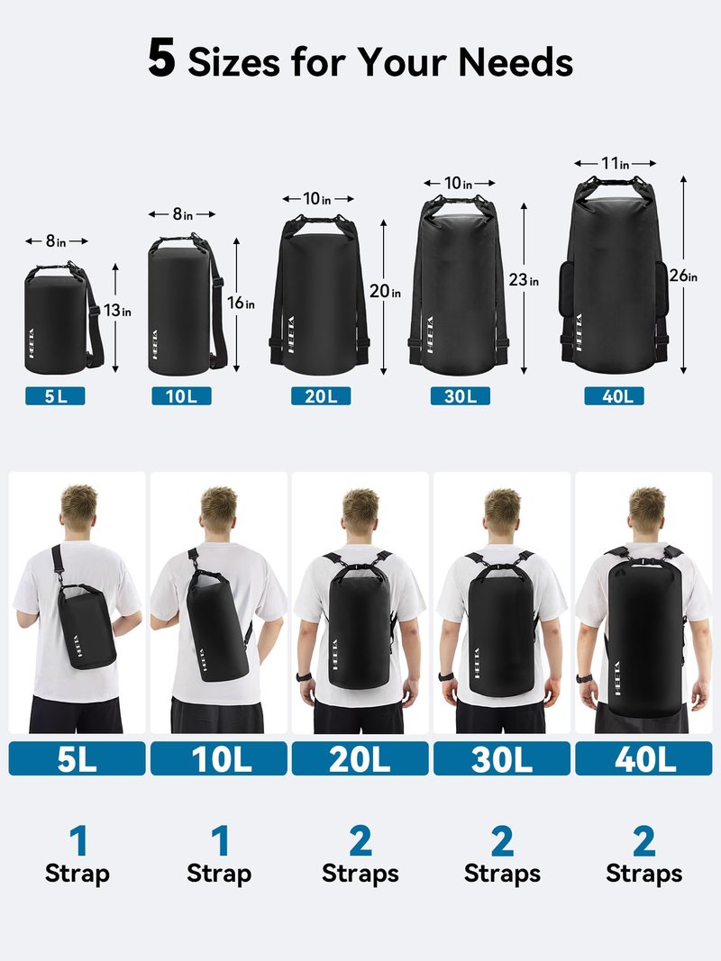 HEETA Waterproof Dry Bag for Women Men, Roll Top Lightweight Dry Storage Bag Backpack with Emergency Whistle for Travel, Kayaking, Boating, Camping, Beach, Cruise Ship Essentials (Black, 30L)