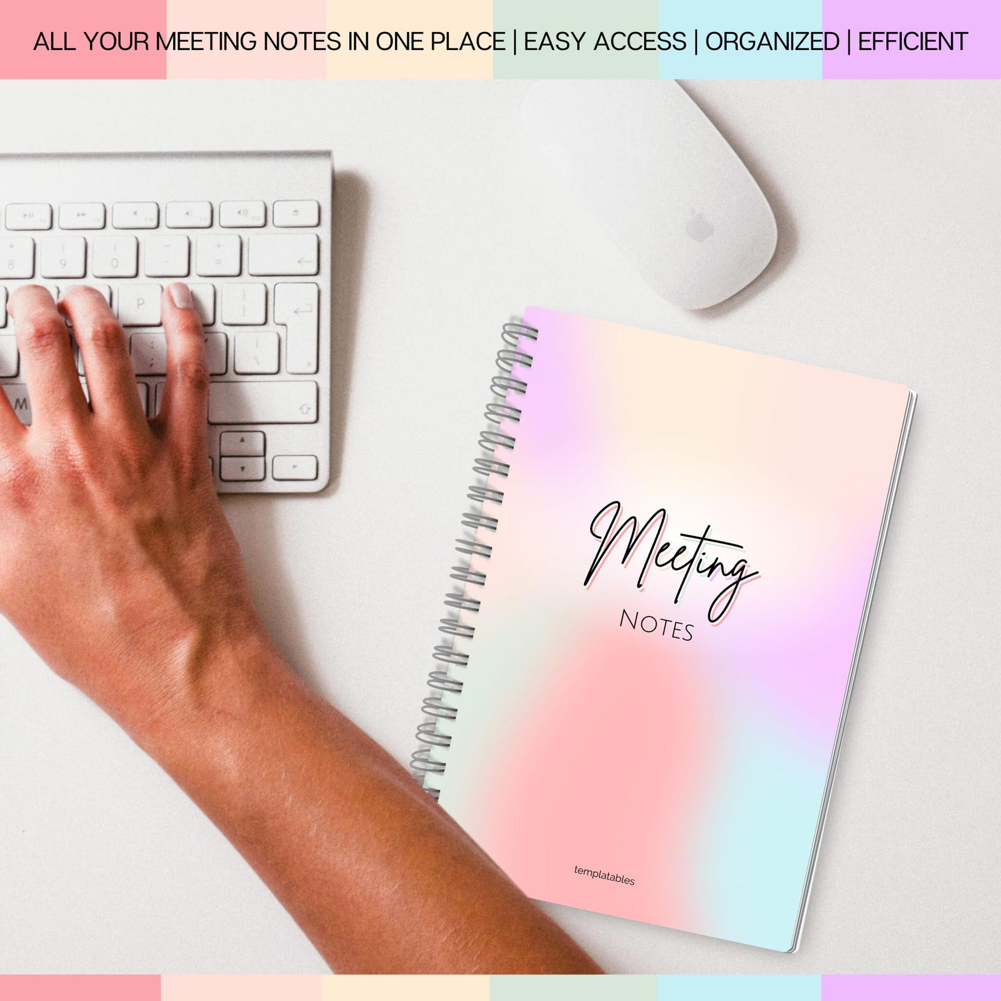Meeting Minutes Note Taking Professional Notebook | Plan, Record and Track Actions from all your Important Meetings - A5 Pastel Rainbow