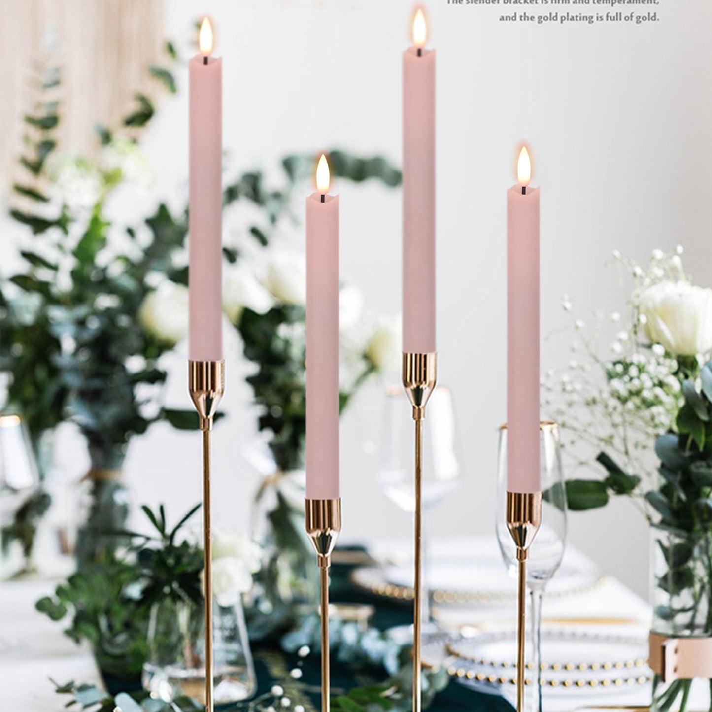 GenSwin Flameless Pink Taper Candles Flickering with 10-Key Remote, Battery Operated Led Warm 3D Wick Light Window Candles Real Wax Pack of 6, Christmas Home Wedding Decor(0.78 X 9.64 Inch)