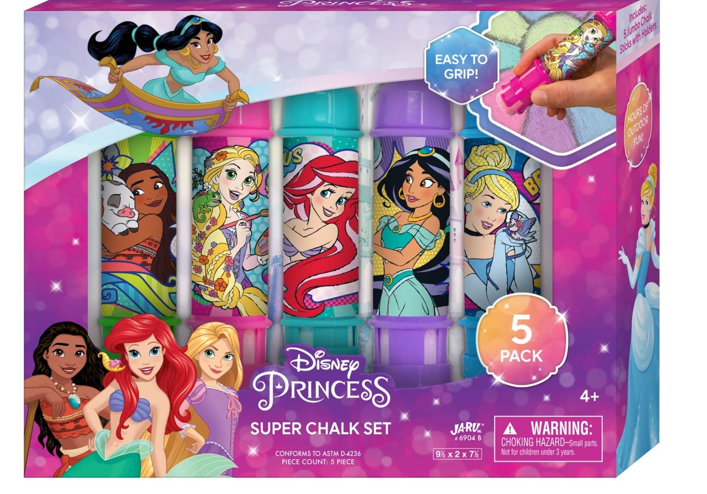 JA-RU Disney Princess Chalk Holder (1 Pack) Sidewalk Chalk for Kids - Kids Outdoor Play & Playground Toys - Non Toxic Jumbo Chalk for Boys and Girls - Birthday Gifts. B-6904-1
