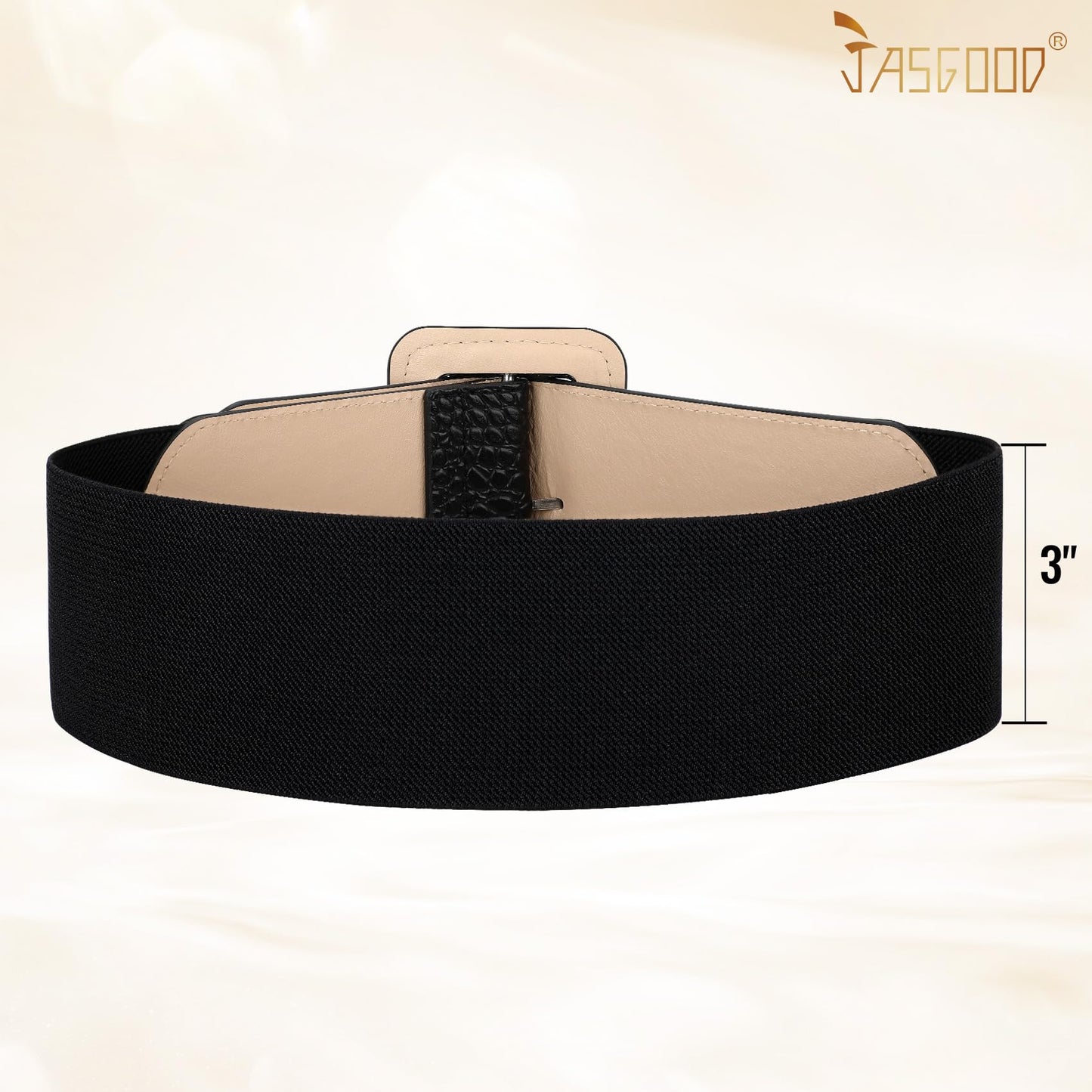 JASGOOD Women Wide Stretchy Belt Vintage Elastic Waist Belt for Dresses Fashion Ladies Waist Patent Leather Belt with Square Buckle