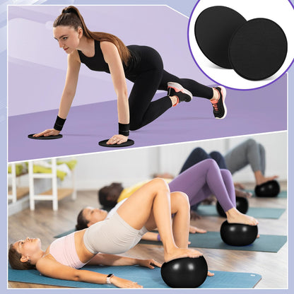 Poen 18 Pcs Home Pilates Ball and Ring Circle Set Yoga Fitness Essentials Kit with 5 Resistance Band Stretching Strap Non Slip Sock Ball Core Slider Wristband Headband Gym Bag for Women, Black