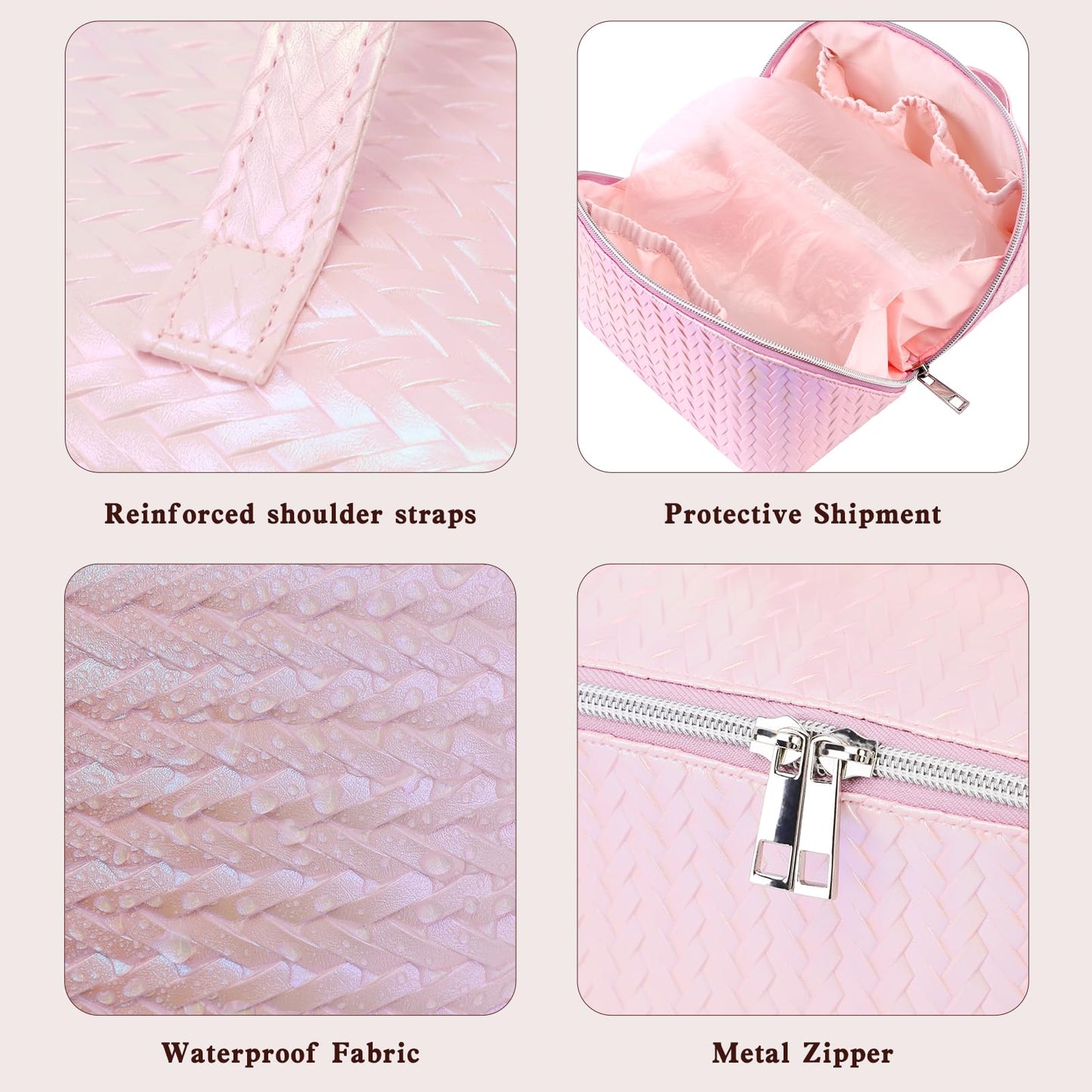 TINYAT Travel Makeup Bag for Women Open Flat Cosmetic Bags Leather Toiletry Bag Waterproof Pouch Travel Essentials Organizer