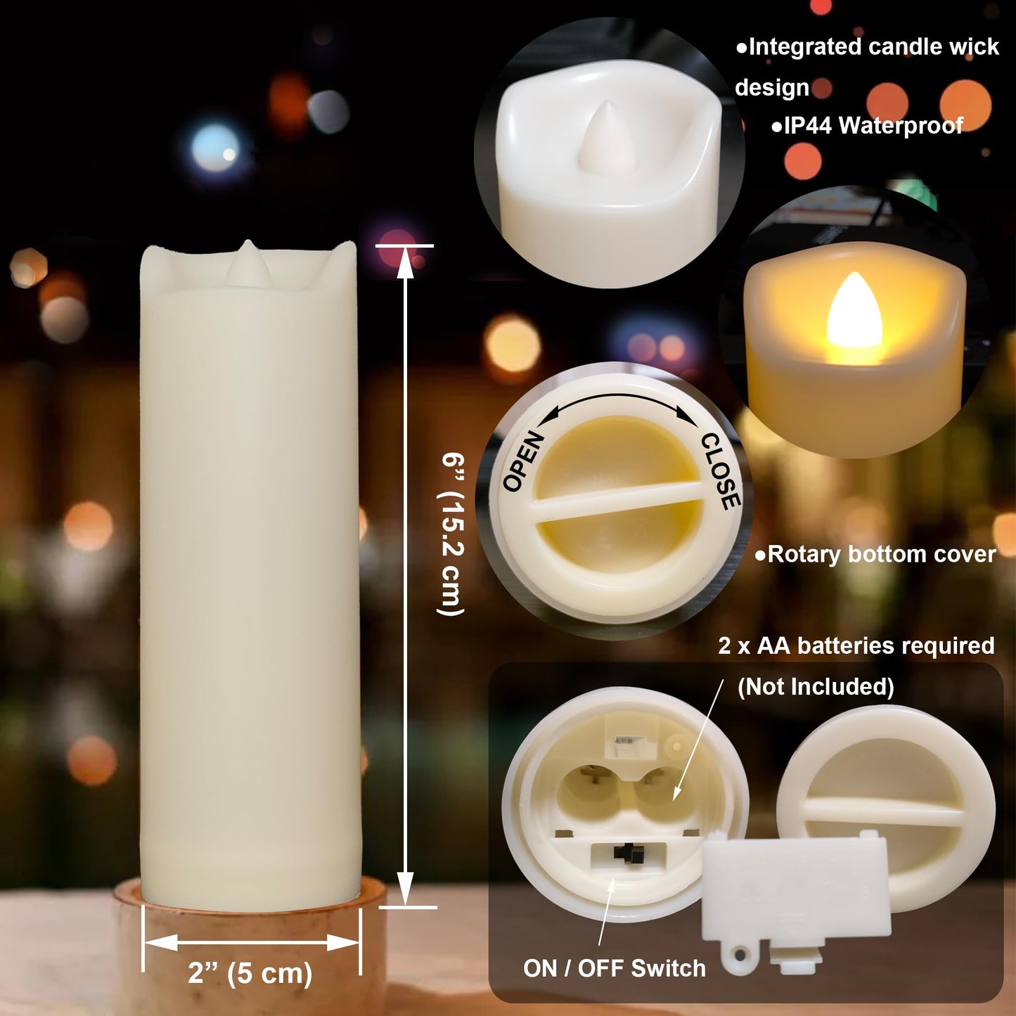 iZAN 4 Pack Flameless Battery Operated LED Pillar Candles with Remote Outdoor Waterproof Flickering Decorative Lights for Halloween Christmas Home Kitchen Décor Wedding Party Event Decorations 2”x6”