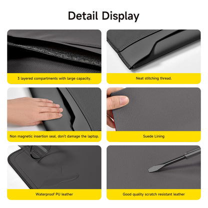 Slim PU Leather 13 13.6 Inch Laptop Sleeve Protective Case with Mouse Pad for MacBook Air/Pro 13 M4/M3/M2/M1 HP Lenovo Dell Asus Samsung Briefcase Carrying Laptop Bag (Black&Gray, 13 inch)