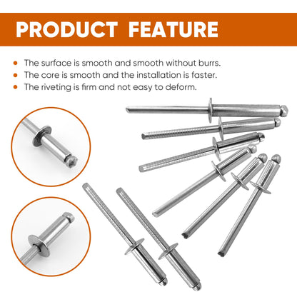 ALLCLEAN 300 Pcs 1/8"x1/4" Stainless Steel Blind Pro Rivets,3.2 x 6mm Pop Rivets,Stainless Steel Grip and Stainless Steel Mandrel