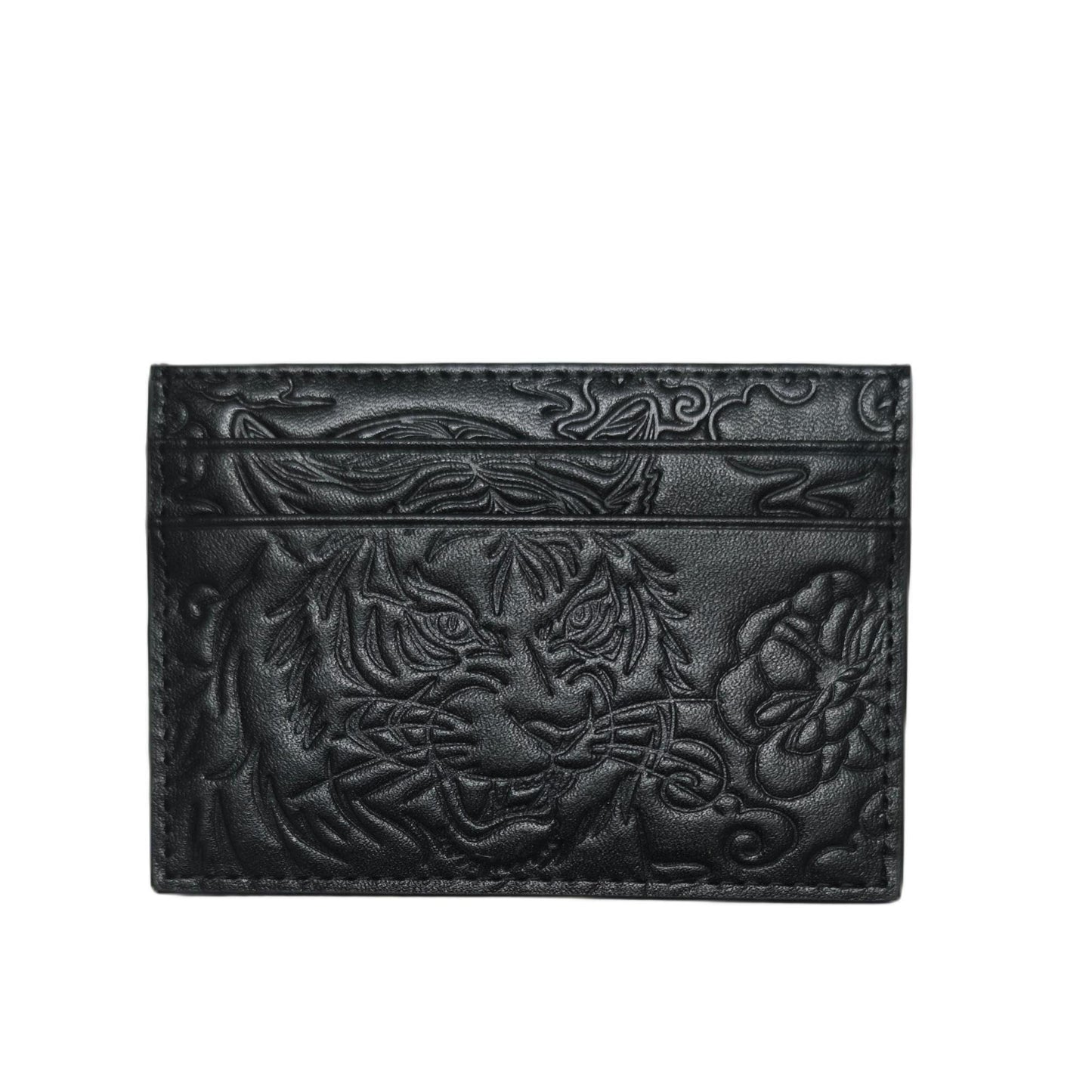 Avery's Boutique Genuine Leather Slim Card Holder – Minimalist Unisex Wallet with Elegant Embossed Pattern, RFID Blocking Card Holder for Men & Women (Le Tigre, Noir)