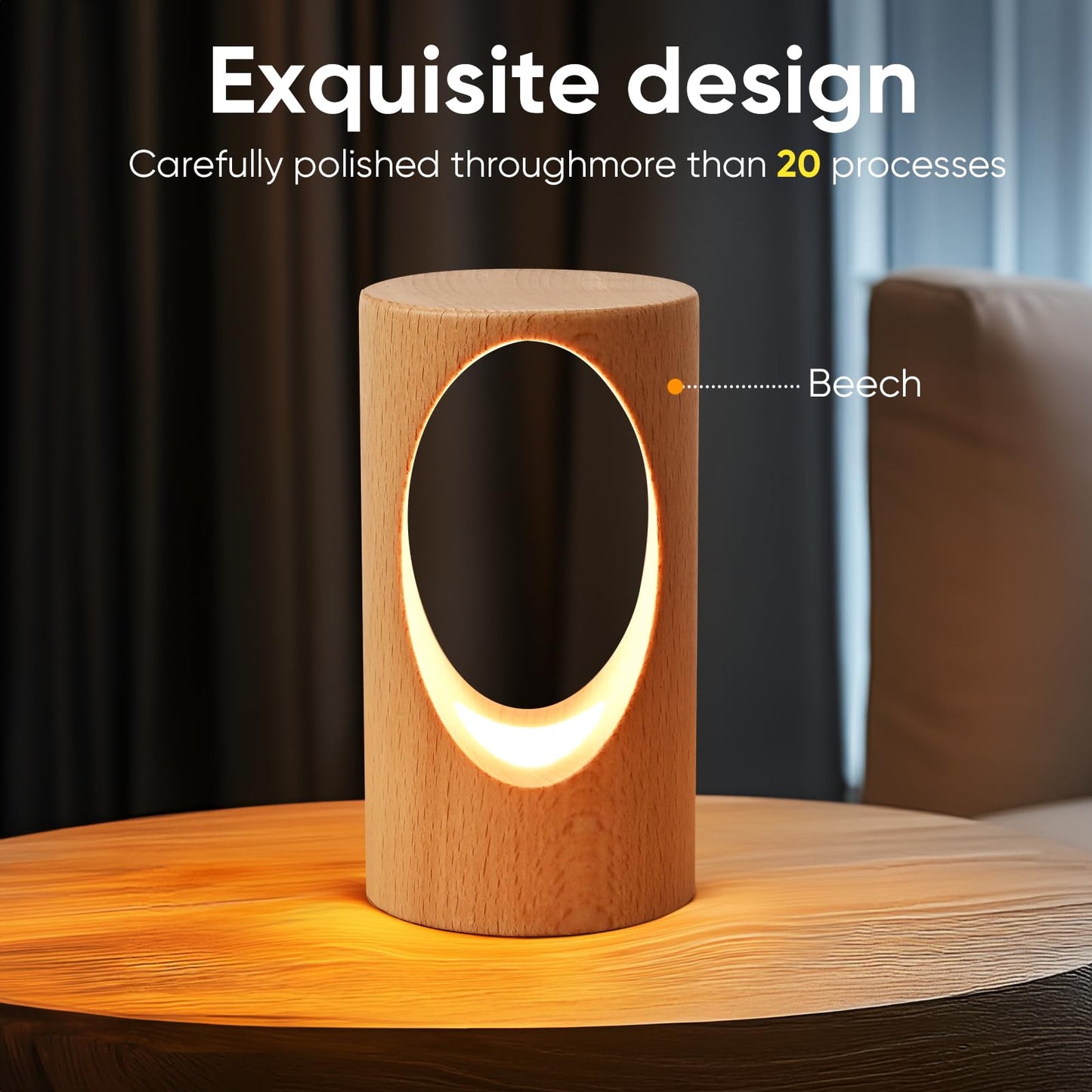 YIEONSHION LED Wooden Desk Lamp, Dimmable Bedside Night Light for Bedroom, Creative Home Décor Table Lamp, Warm Ambient Lighting, Unique Housewarming Gift