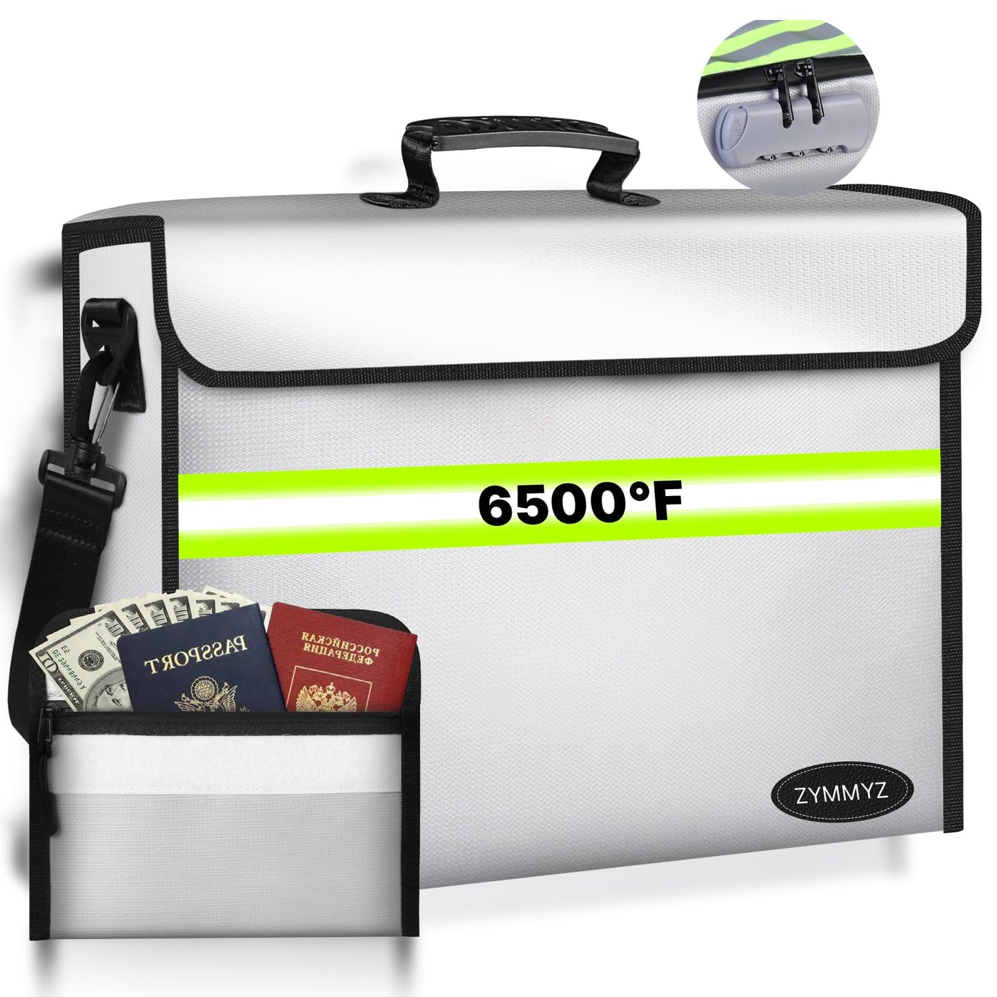 ZYMMYZ 6500°F Large Fireproof Document Organizer with Lock,Upgraded 10 Layers Heat Insulated＆Waterproof Zipper,Removable Folder Layers/Wallet,Portable Home Travel for Documents(16.5x12.4x5.5 inches)