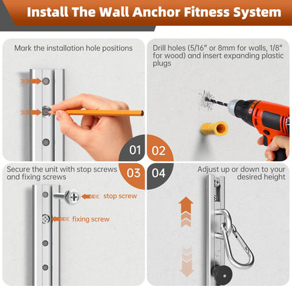 Adjustable Resistance Band Wall Mount System（2PCS,Resistance Band Wall Anchor for Home Gym, Ideal for Strength Training, Physical Therapy & Rehab Training