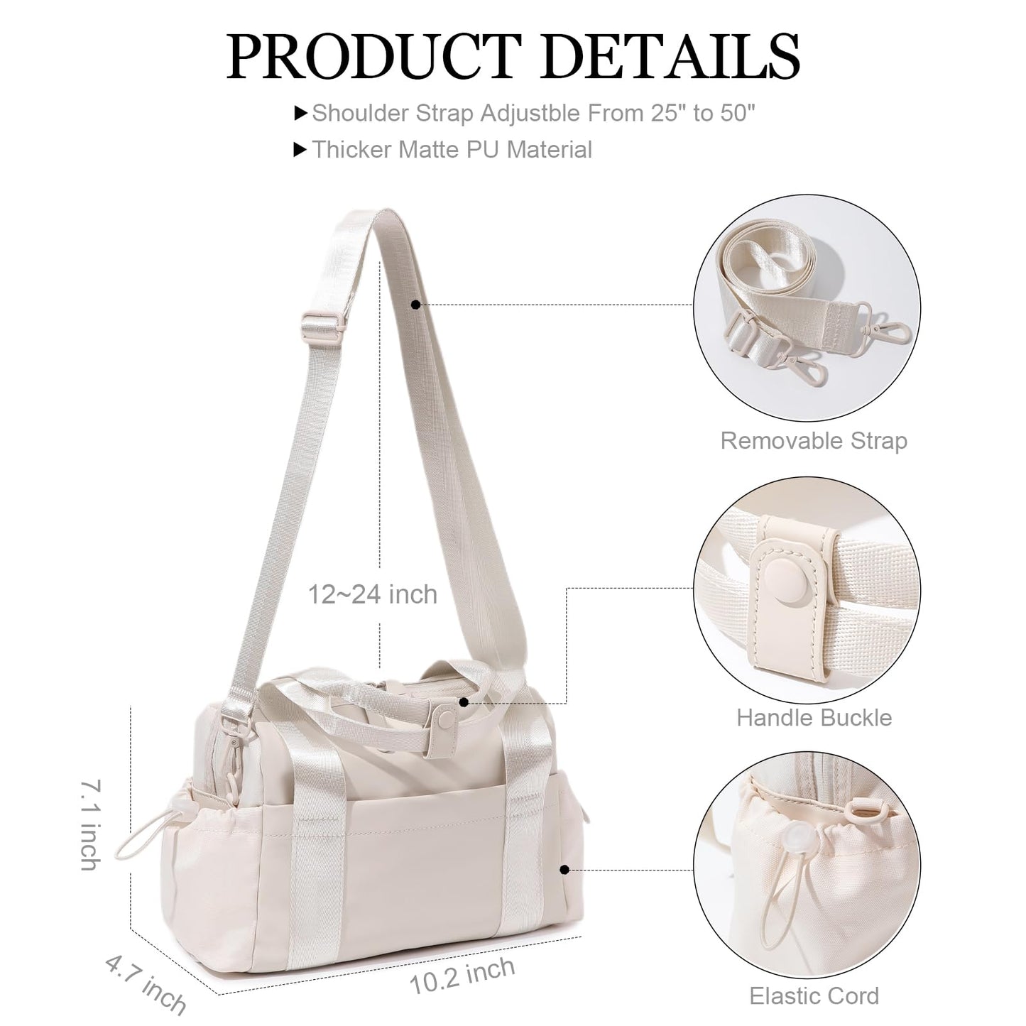 Bucosd Small Gym Bag for Women, Mini Crossbody Gym Duffle Bag with Wet Compartment, Carry on Gym Tote Bag for Workout Dance Sport Travel (Mini-Beige)