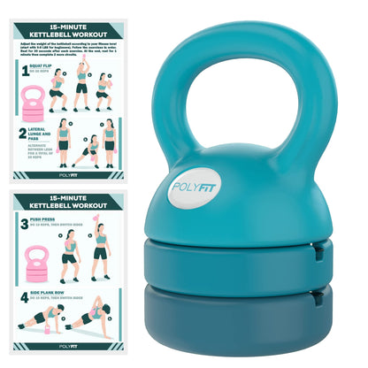 Polyfit Adjustable Kettlebell | 5 lb - 12 lb | Kettlebell Weights Set for Home Gym (TEAL)