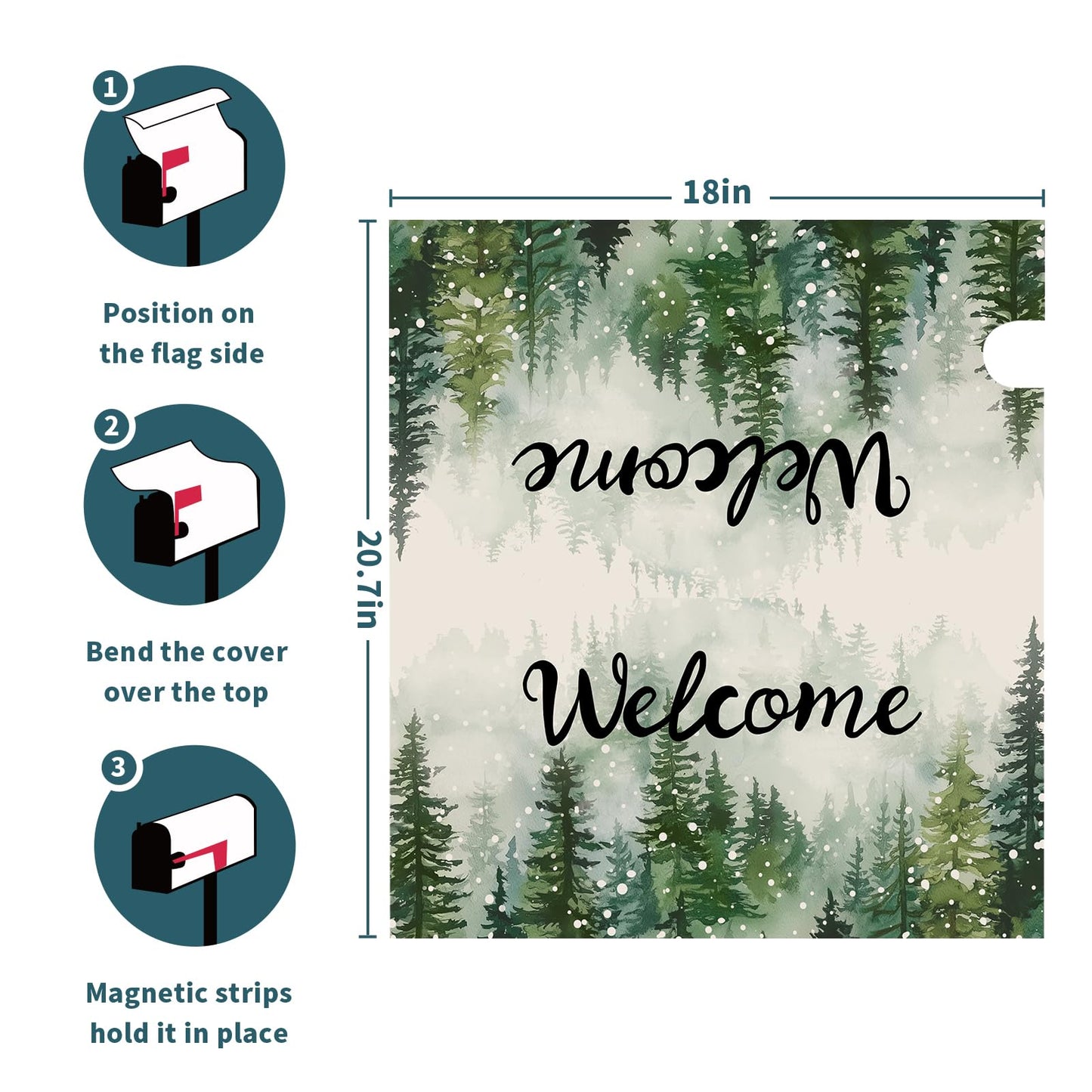 Winter Welcome Mailbox Cover Magnetic Standard Size 21"x 18" Green Winter Pine Tree Decorative Mail Box Covers Christmas Snowflake Holiday Mailbox Wraps Post Letter Box Cover for Home Garden Yard