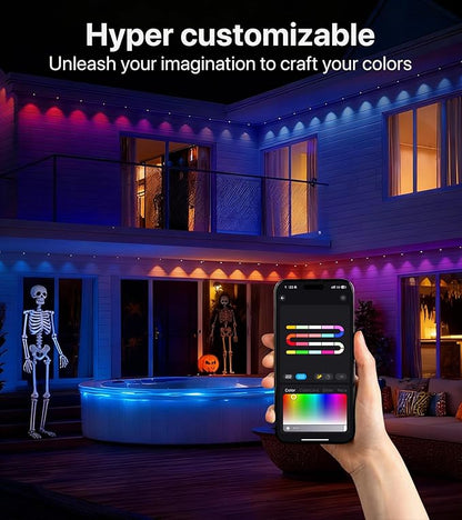 Permanent Outdoor Lights,150FT RGB+IC LED Lights with Smart APP & Remote Control, 72 Scene Modes, Waterproof IP65 for Holiday,Christmas,Yard Decorations(Extension Cord Not Included)