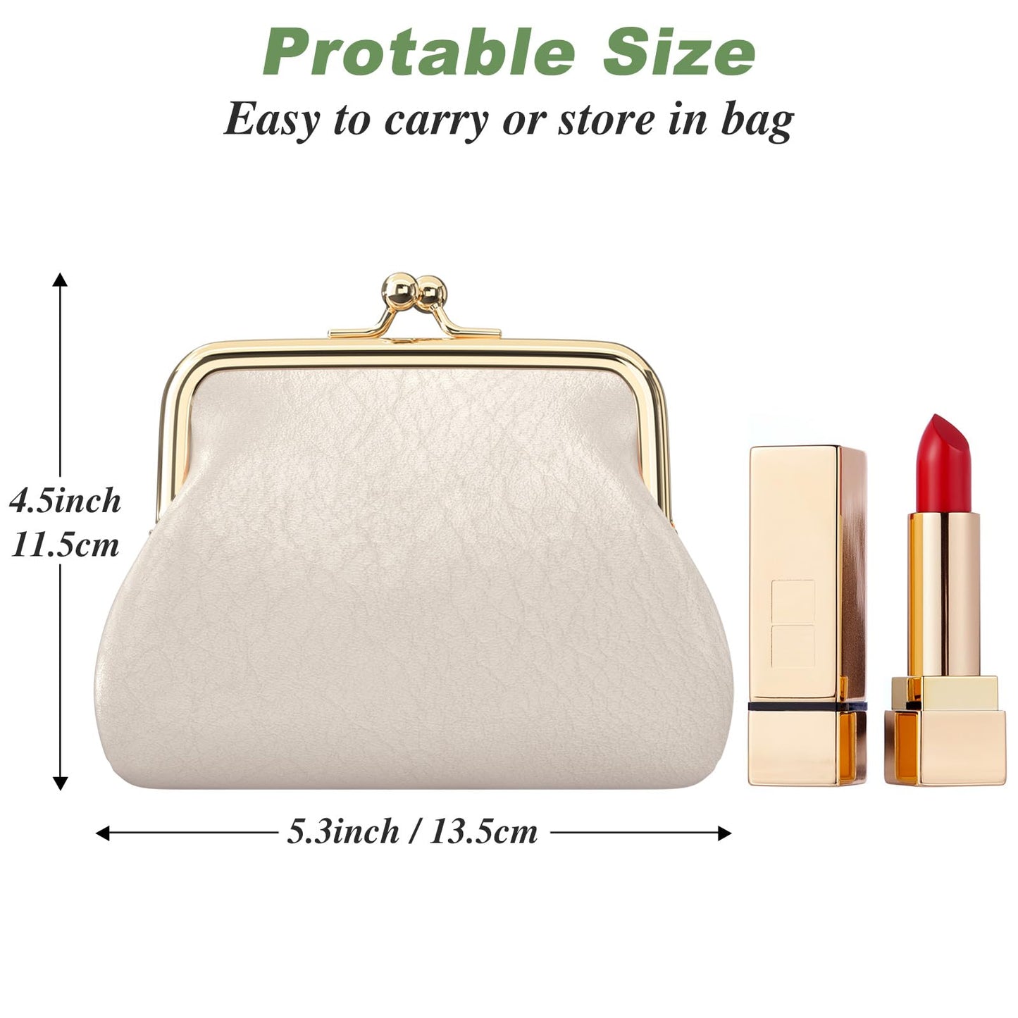Coin Purse, Small PU Leather Change Purse, Coin Wallet with Clasp, Car Change Holder Pouch for Woman Men Kids Girls, Apricot