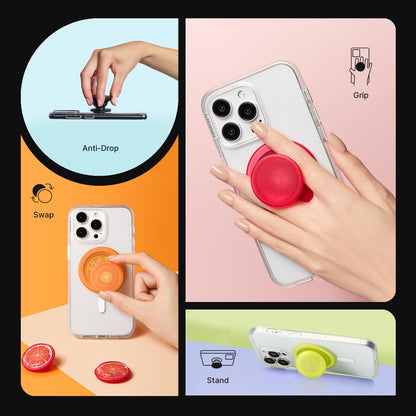 PopSockets Phone Grip for MagSafe with Kickstand, Magnetic Stand, Swappable Top, Secure Hold for iPhone MagSafe Cases, Phone & Tablet Grip - Clear