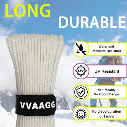 VVAAGG 1000 White Paracord Rope 100FT, 4mm Utility Parachute Cord 12 Strand Nylon Camping Rope, Tent Rope, Clothsline Rope