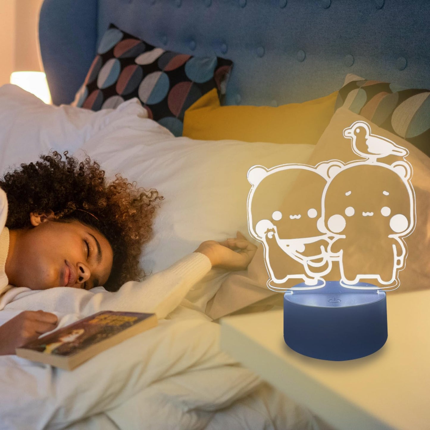 orakoliya 3D Night Light Bubuuu and Duduuu Gifts, Bear Shaped Table Lamp with Remote Control Gifts for Girls Birthday Christmas Valentine