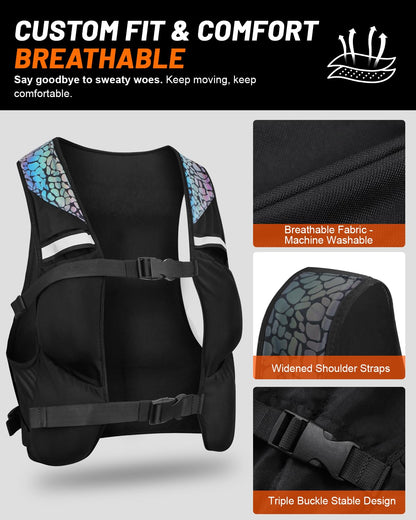 Weighted Vest for Woman Men, 0-10lbs Adjustable Running Vest with 10 Removable Weights, Weight Training Vest for Weight Loss, Colorful Reflective Straps & Phone Pockets, Machine Washable
