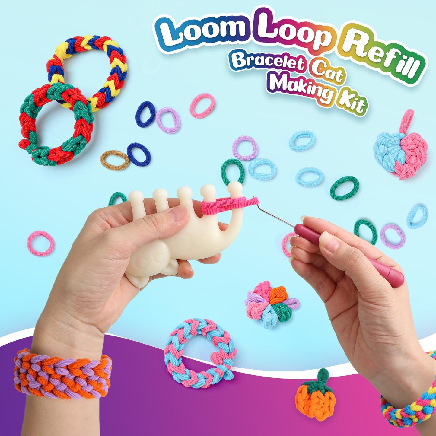 DDAI Bracelet Making Toys Refill Loops Elastic Cloth Band - Arts and Crafts Kit for Kids Weaving Loom Bracelets Kit 1000+ Colorful Fabric Loops - Birthday Gift for Girls Boys 6 7 8-12 Years Old