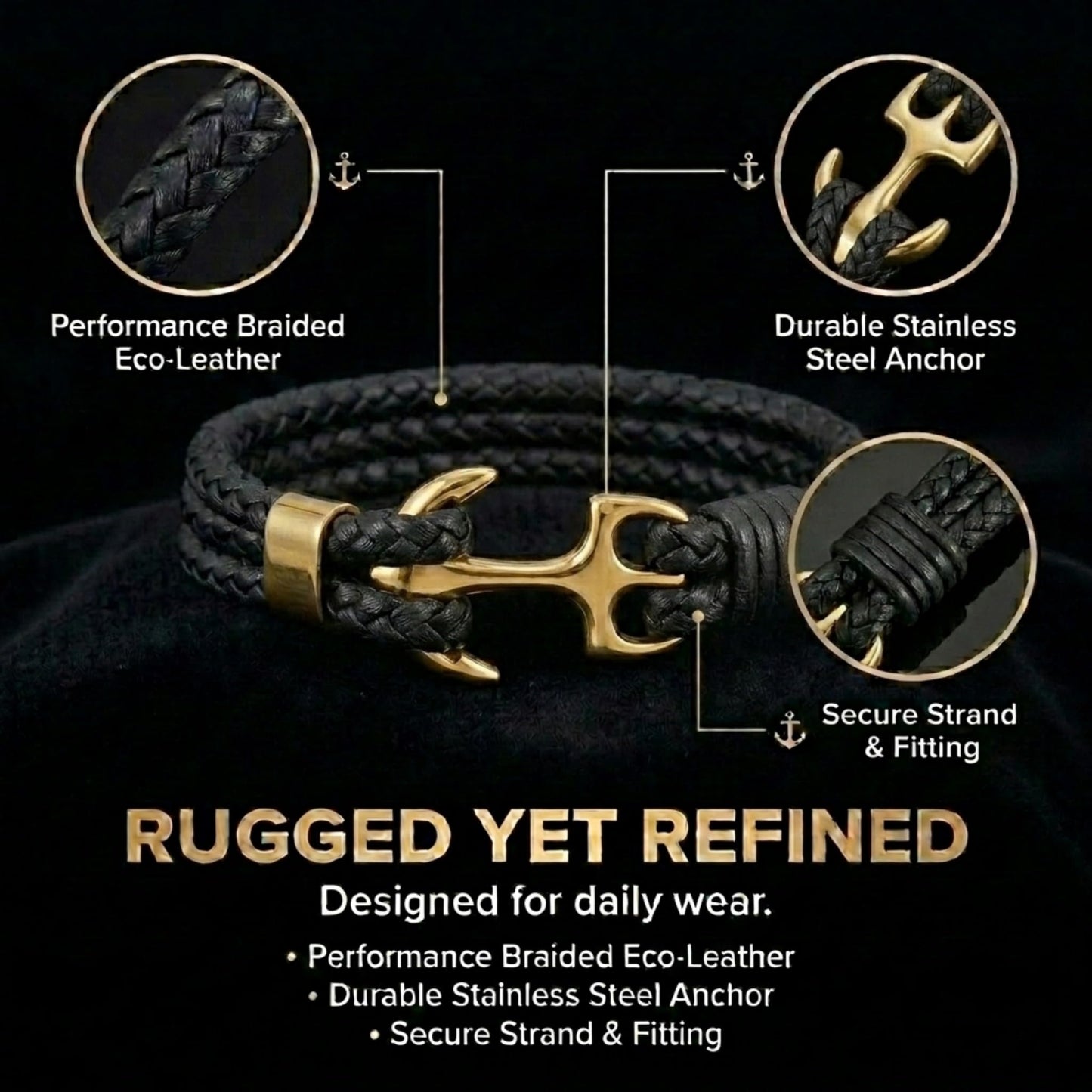 Studio Rockwood Men’s Anchor Bracelet with Gift Box and Card - Braided Leather Wristband - Gift for Dad, Husband, Boyfriend - Father’s Day, Anniversary, Birthday, Valentine’s Day (Gold, Dad)