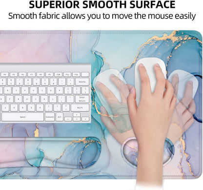 LATEEFAH Desk Mat, Mouse Pad with Wrist Rest, 4-in-1 Large Mouse Pads for Desk, Ergonomic Mouse Pad and Keyboard Wrist Rest Gaming Keyboard Mat for Office, Home