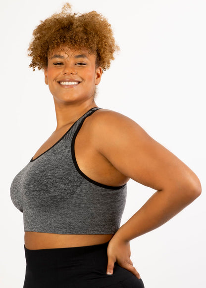 Under Control Plus Size Sports Bras for Women High Support Seamless Racerback Padded White/Black Sports Bra Yoga Workout Bras (as1, Cup_Band, 3X, 48, Marl Grey)