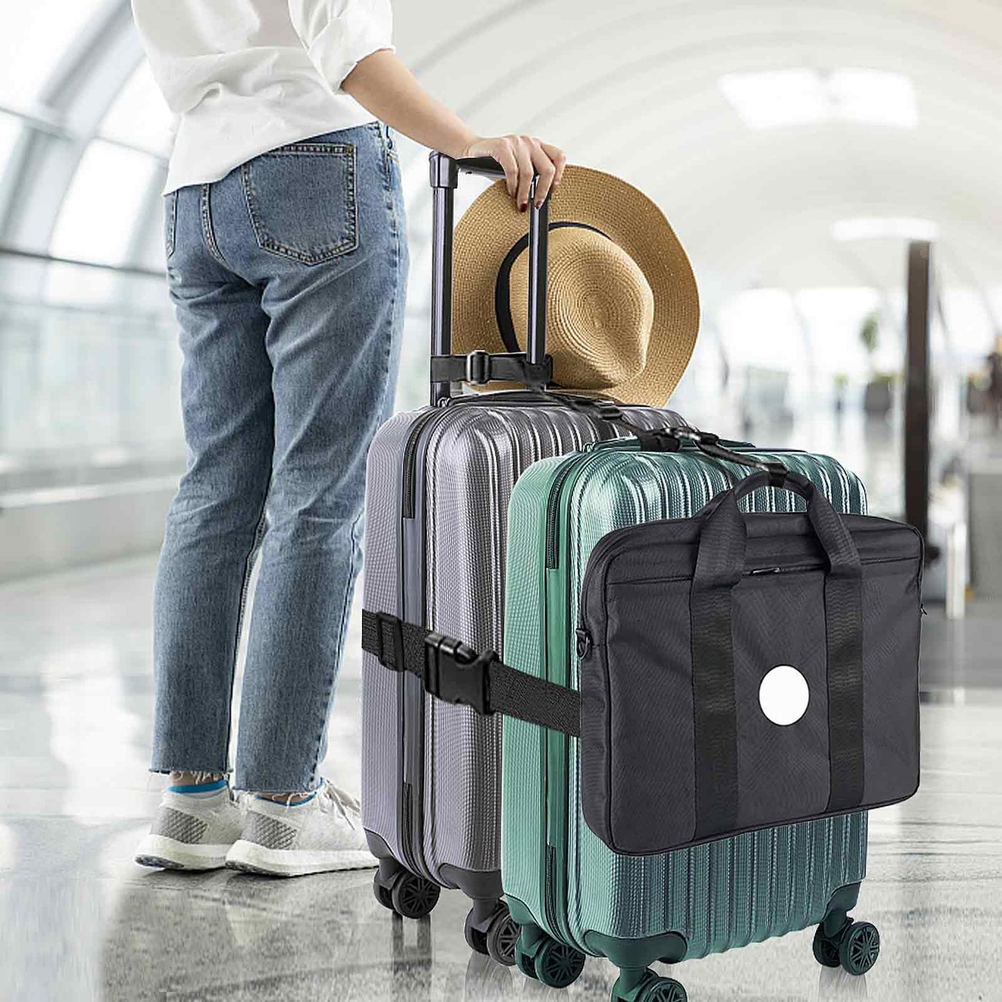Add a Bag Luggage Strap - Heavy Duty Adjustable Suitcase Belt - Travel Accessory for 3 pcs Luggage Connecting - 3 Pack 1.5" W (Black)