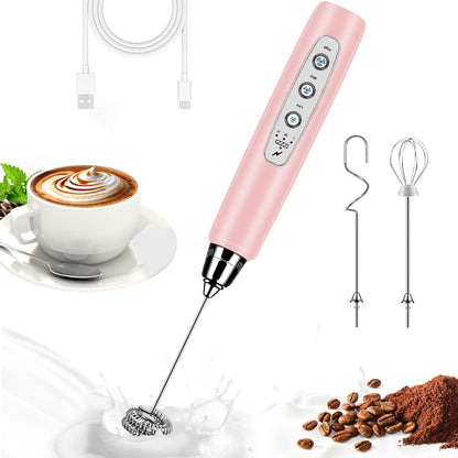 Milk Frother Handheld for Coffee, Electric Whisk 3 Speed Adjustable, Drink Mixer with Stainless 3 Whisks, Rechargeable Hand Frother Wand, Foam Maker for Latte Cappuccino Matcha Egg Silver