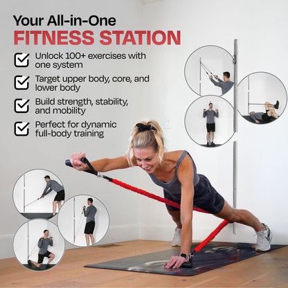 Aluminum Wall-Mounted Anchor Fitness System - Adjustable, Multi-Functional, Space Saving Home Gym Solution for Strength Training, Workout Goals | 100+ Exercises, Easy Installation, 300lbs Capacity