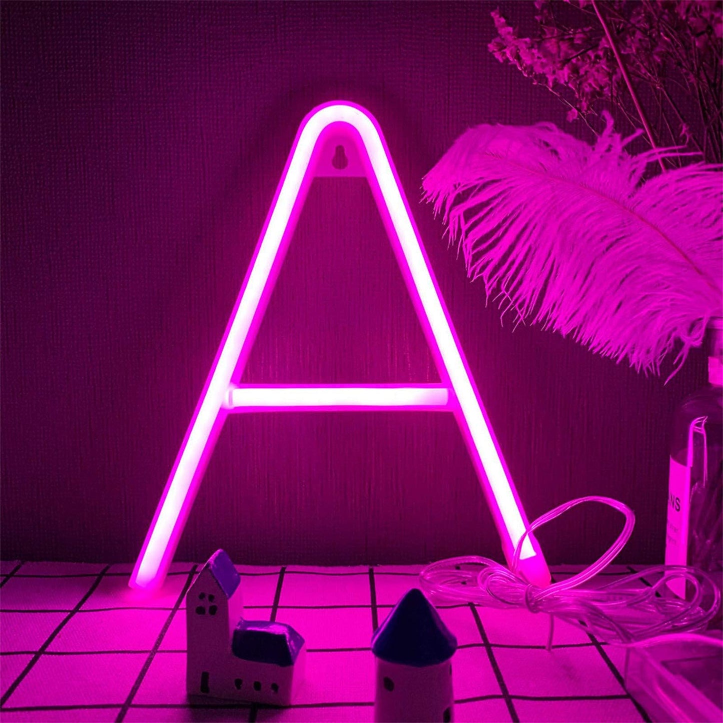 LED Letter Neon Lights Light Up Pink Neon Letters LED Alphabet Neon Letter Sign Lights Battery/USB Powered Neon Signs Words Night Lights for Wall Home Bar Christmas Birthday Party Wedding (A)