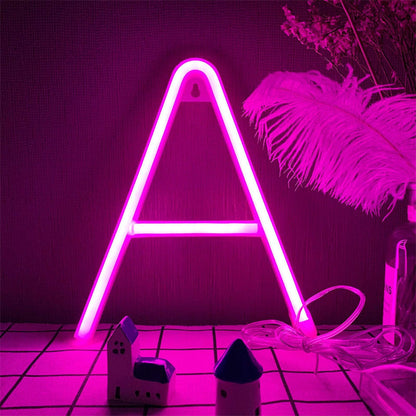 LED Letter Neon Lights Light Up Pink Neon Letters LED Alphabet Neon Letter Sign Lights Battery/USB Powered Neon Signs Words Night Lights for Wall Home Bar Christmas Birthday Party Wedding (A)