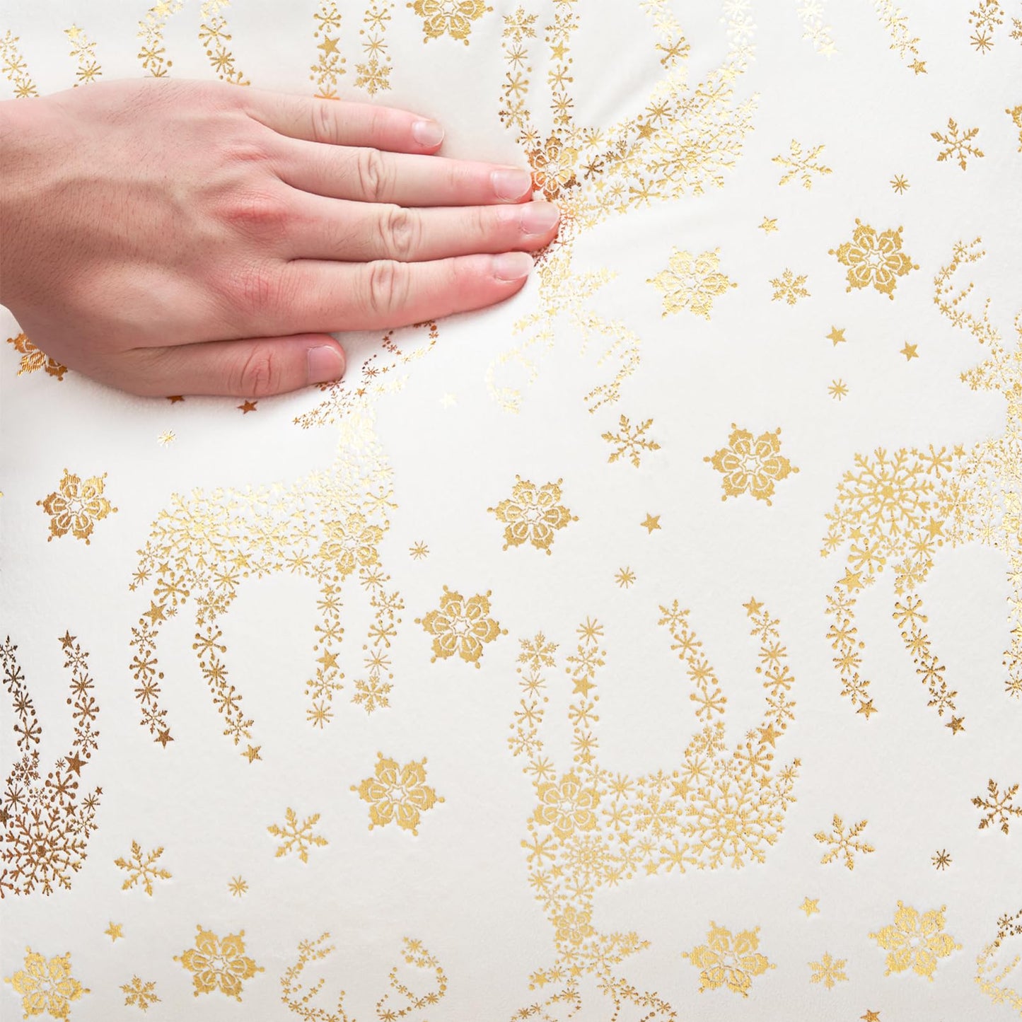 Topfinel Christmas Pillow Covers 20x20 Set of 2,Xmas Cream Velvet Snowflake Reindeer Decorative Pillow Case Winter Holiday Decor for Home Couch,White and Gold