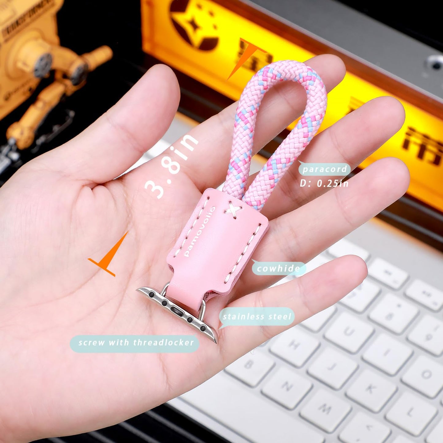 pamovolio leather braided short paracord for apple watch fob keychain clip pocket watch ultra49mm series123456789se10s11 46/44/45/42/41/38mm chain watch band key Holder Ring49