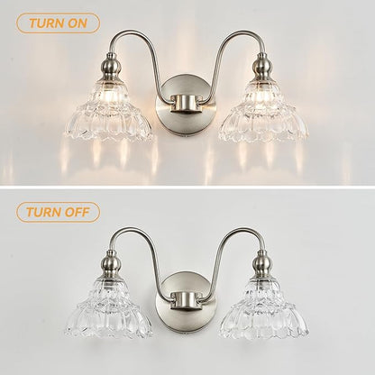 Brushed Nickel 2 Light Bathroom Vanity Light Fixtures Modern Vanity Lights for Bathroom Living Room Vintage Wall Sconces Over Mirror Hallway Wall Lamp