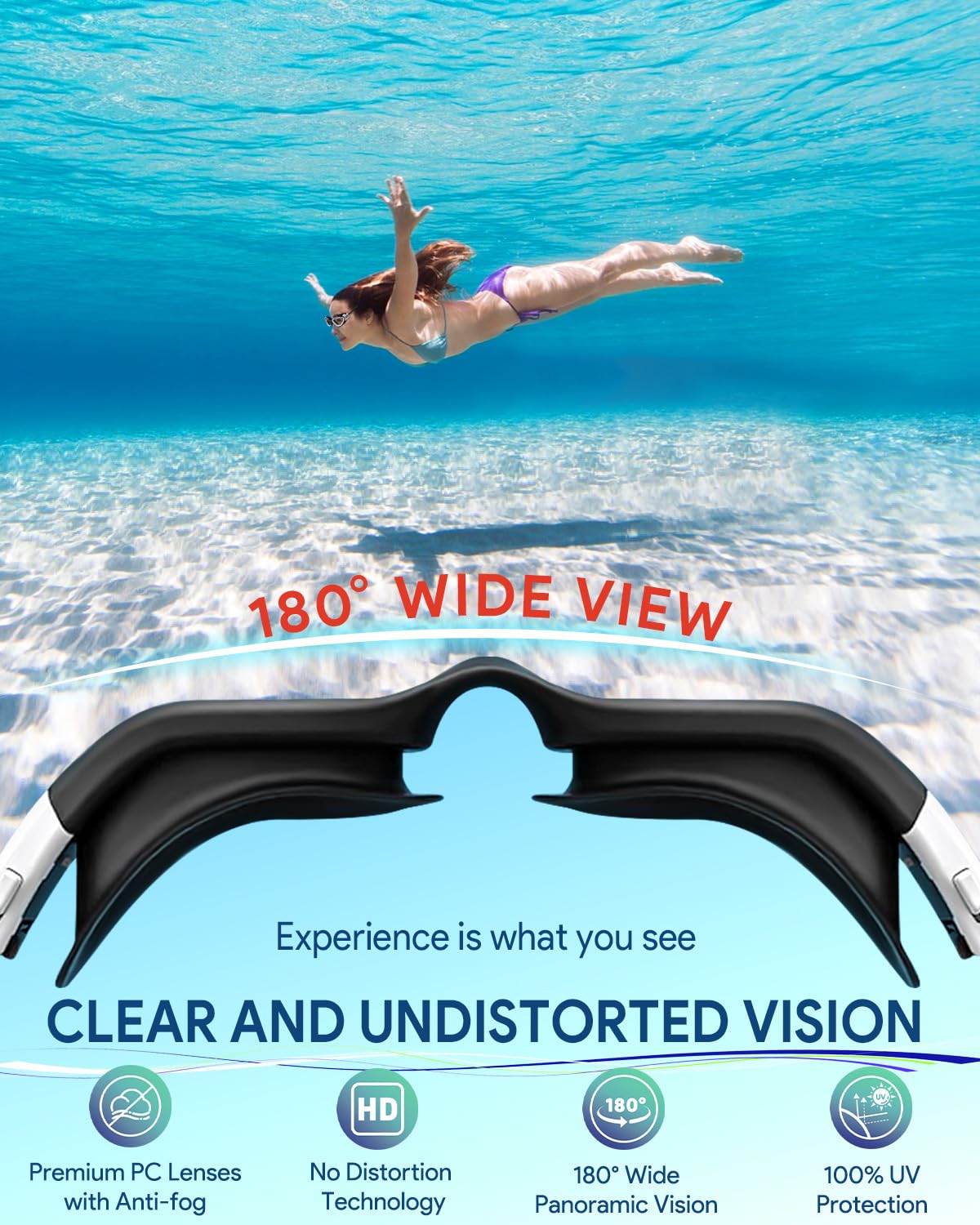 Otionus Swim Goggles Adult, Polarized Adult Swimming Goggles Bungee Strap No Hair Pulling Anti-fog Pool Goggles for Men Women